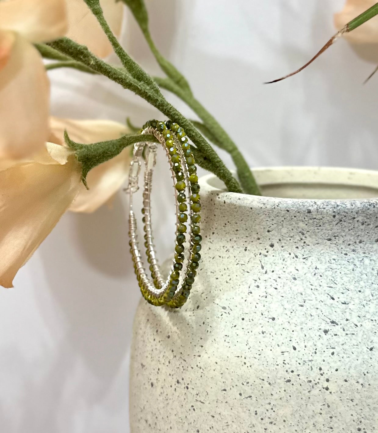 Hoops Earrings in Green and Silver