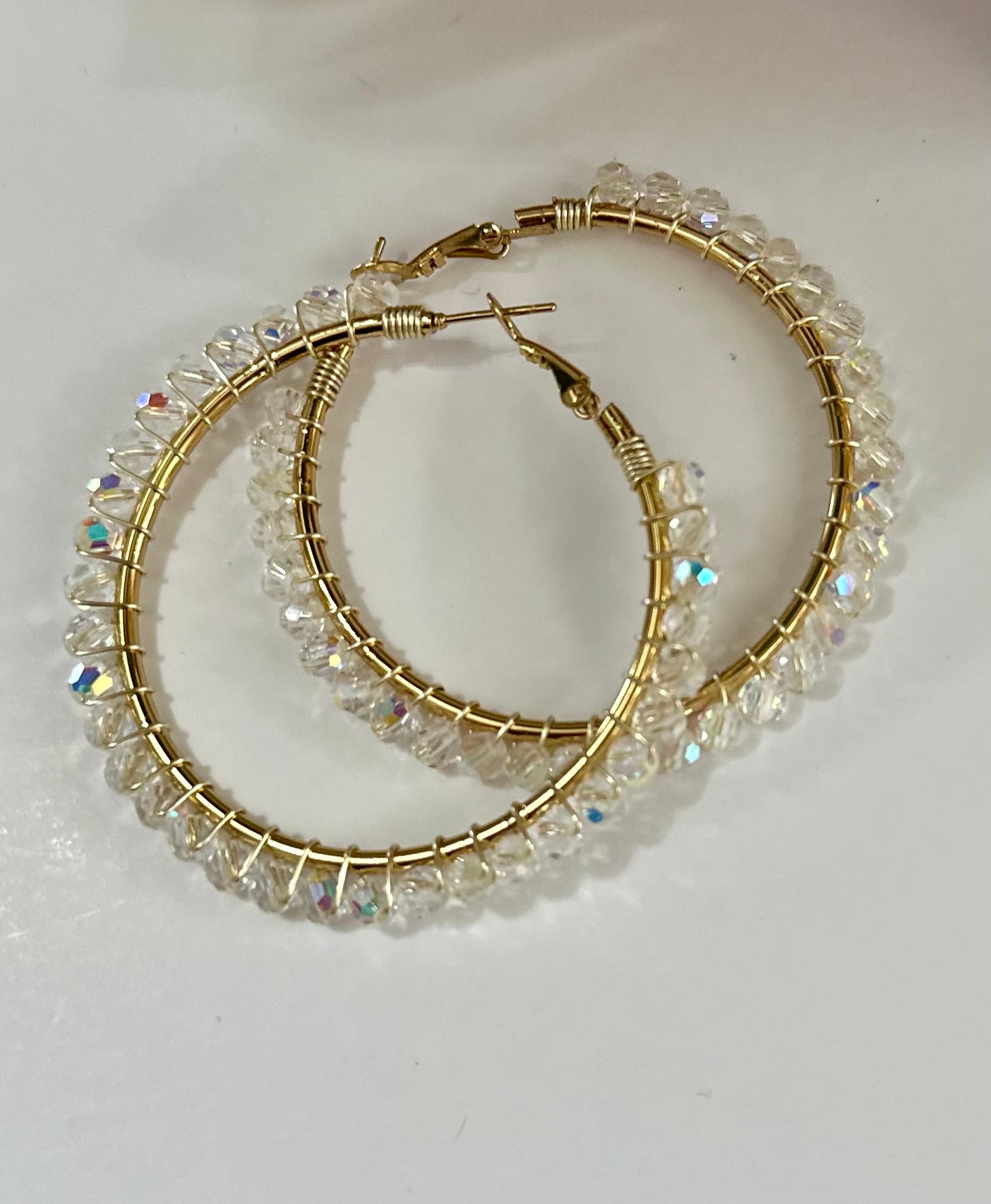 Hoop Earrings in Clear Crystal Beads