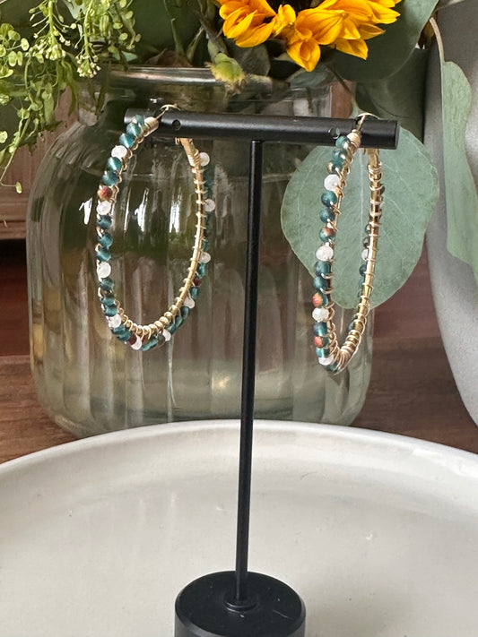Hoop Earrings in Green and White