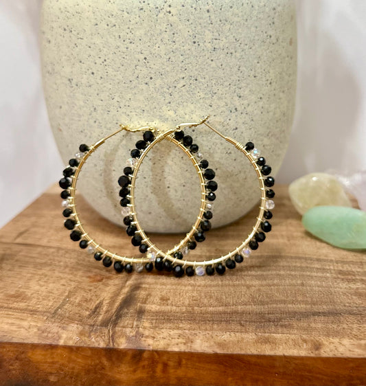 Hoop Earrings in Black and Beige