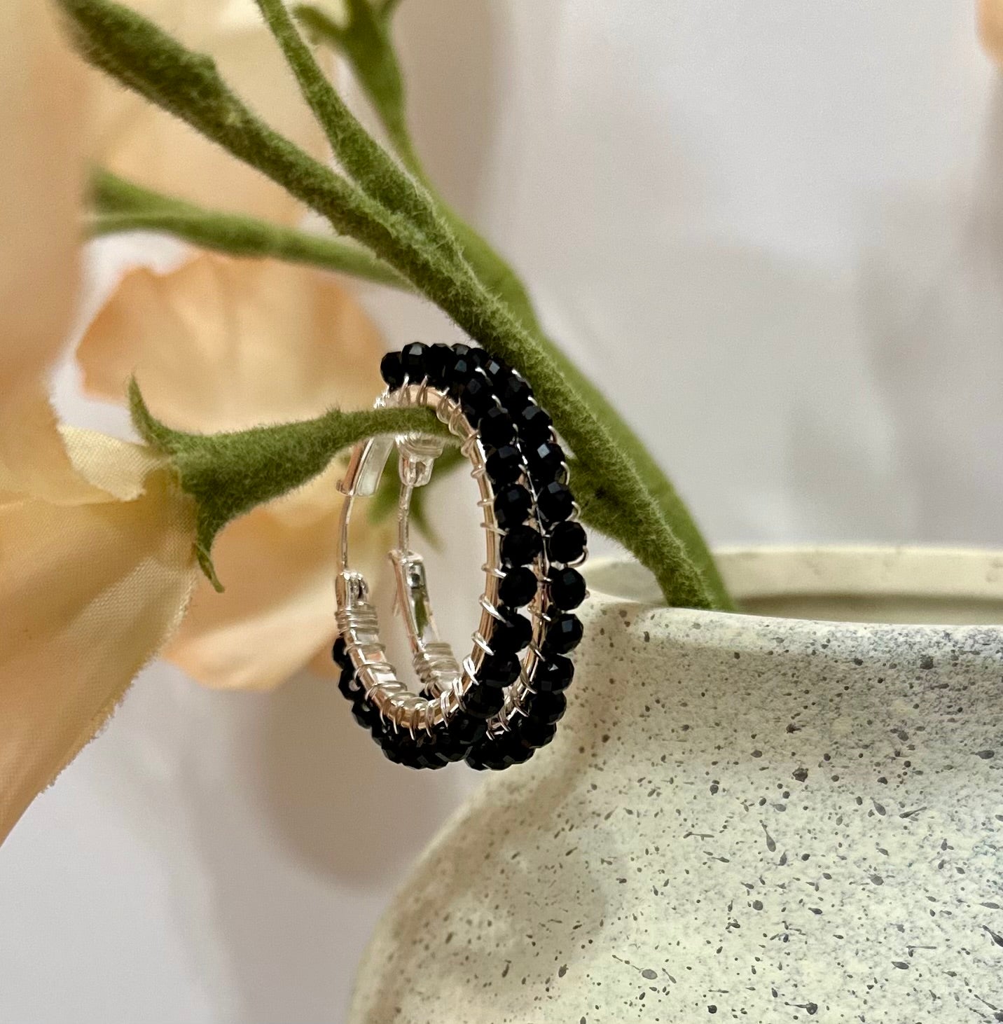 Hoop Earrings in Black and Silver