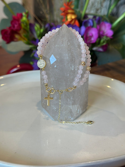 Rosary Bracelet in Pink and Gold.