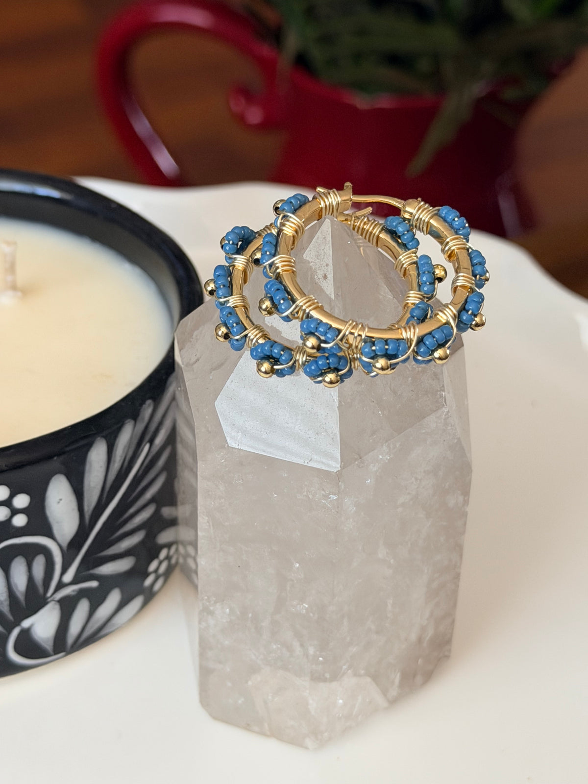 Hoop Earrings in Blue and Gold.