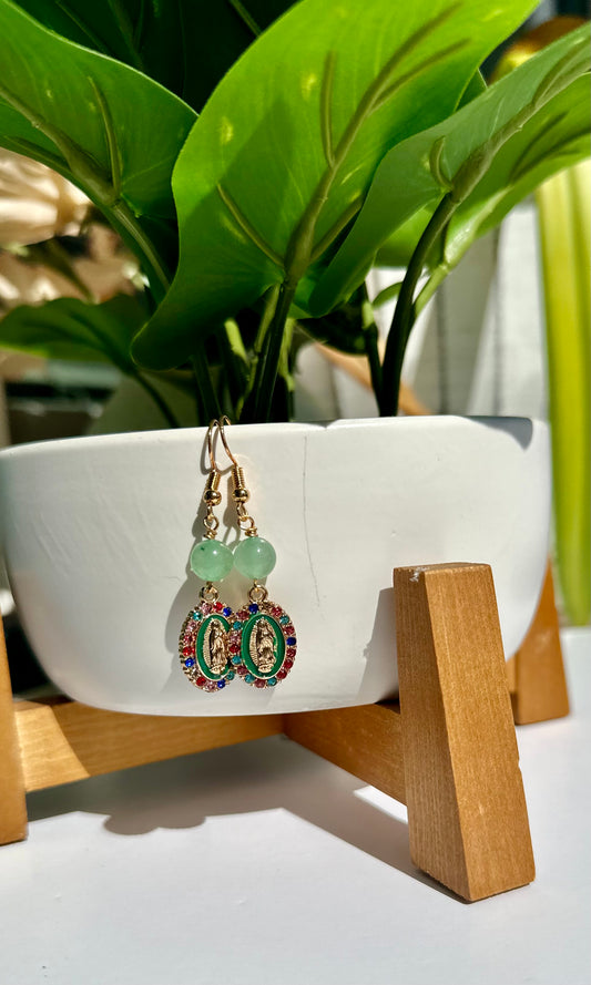 Virgen de Guadalupe Earrings in Green.