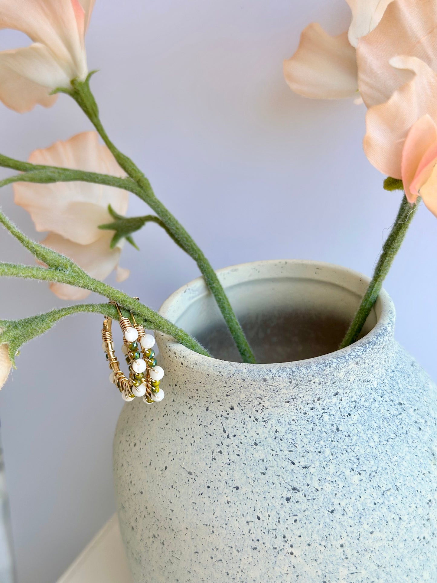 Hoop Earrings in Green and Ivory (20mm)