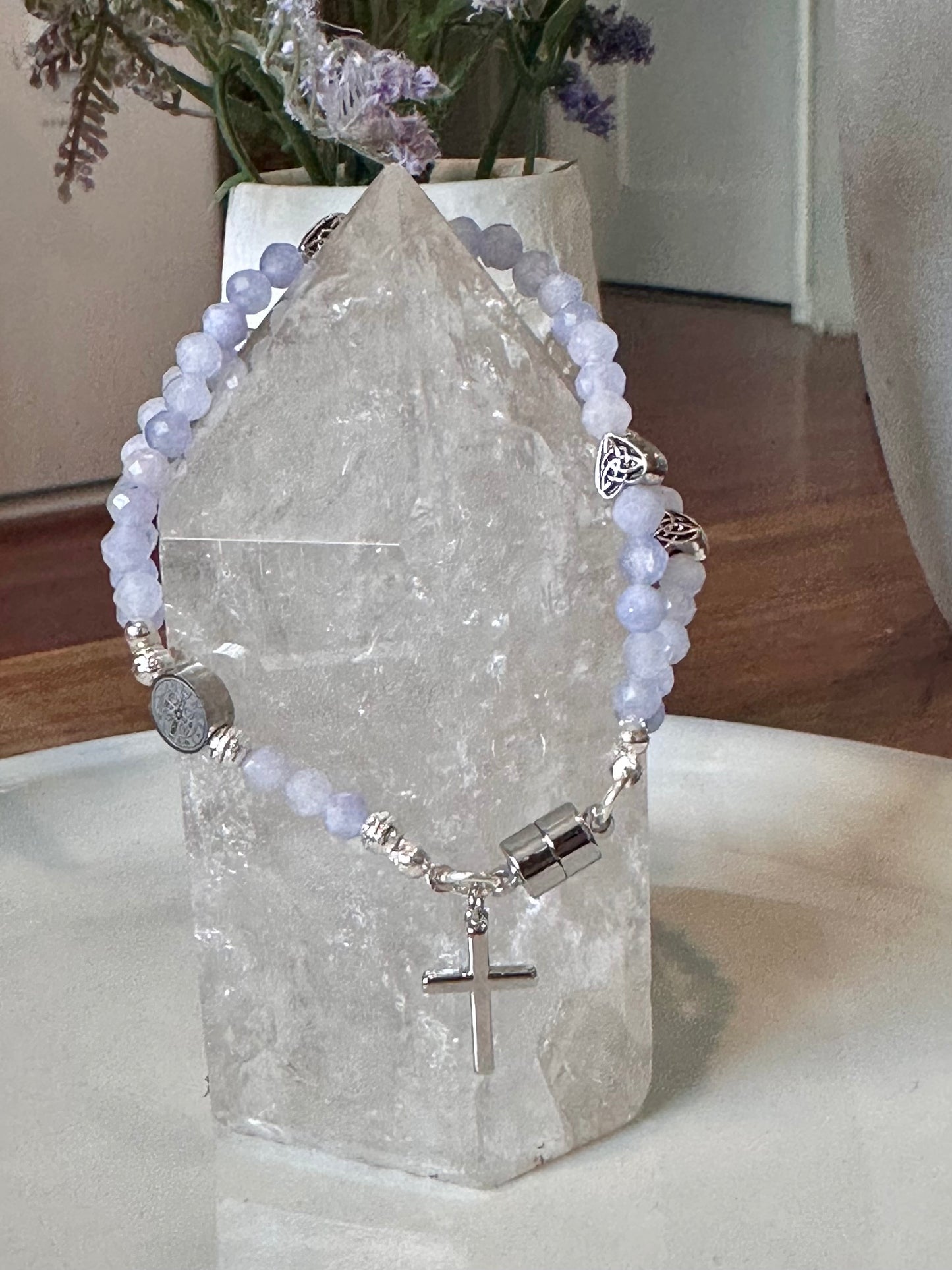Rosary Bracelet in Blue and Silver.