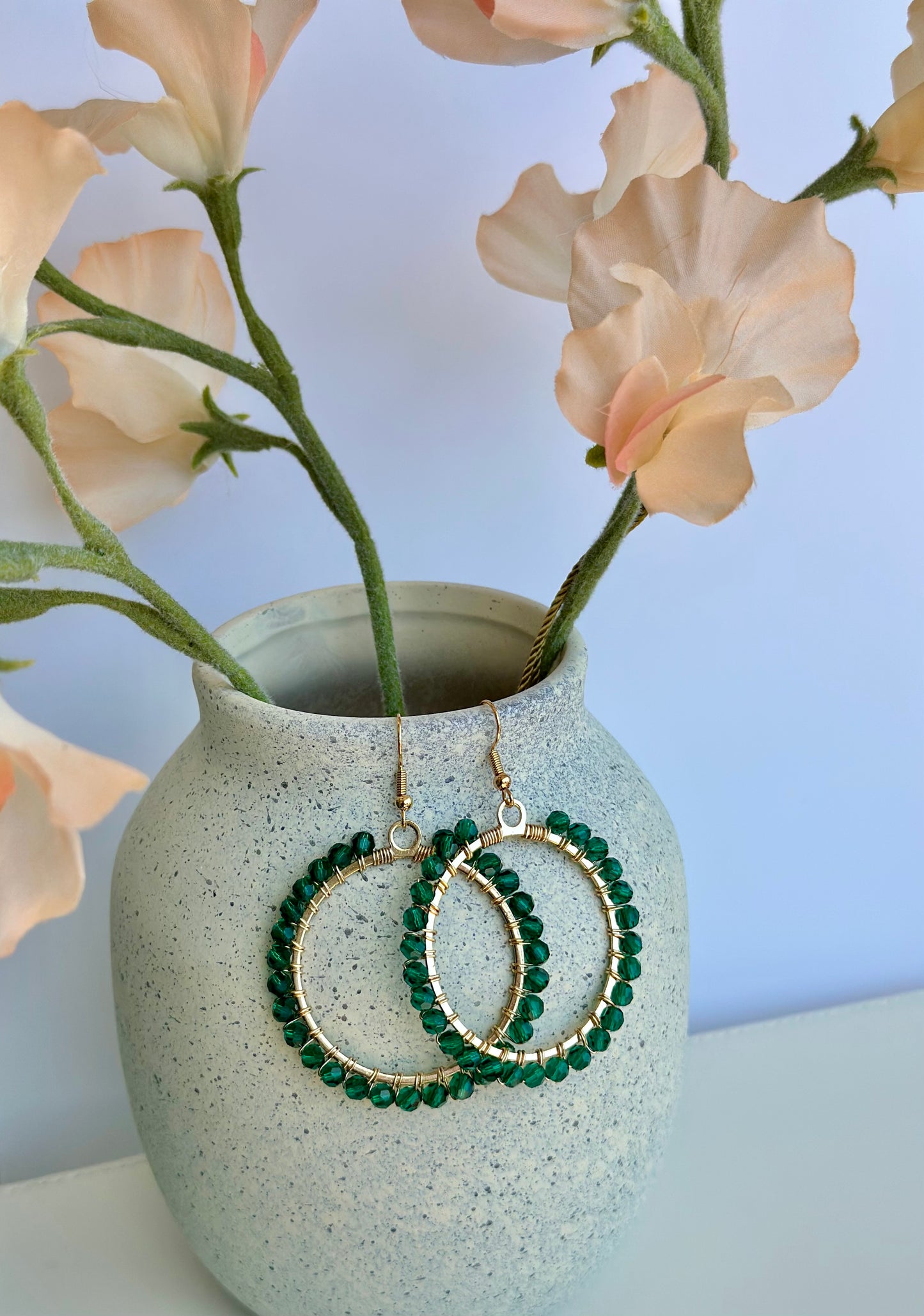 Dangle and Drop Hoop Earrings Set in Green