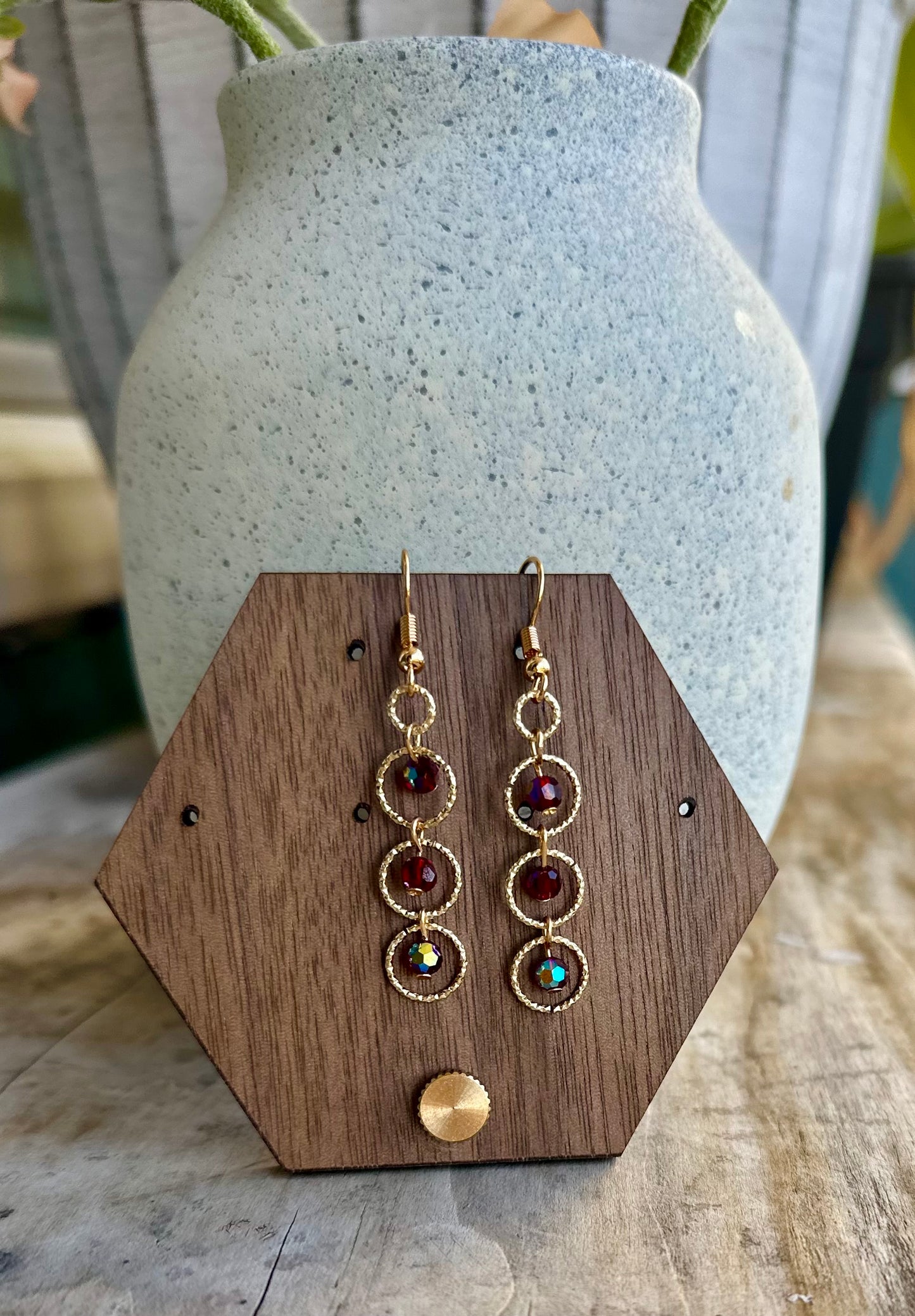 Dangle and Drop Earring in Burgundy.