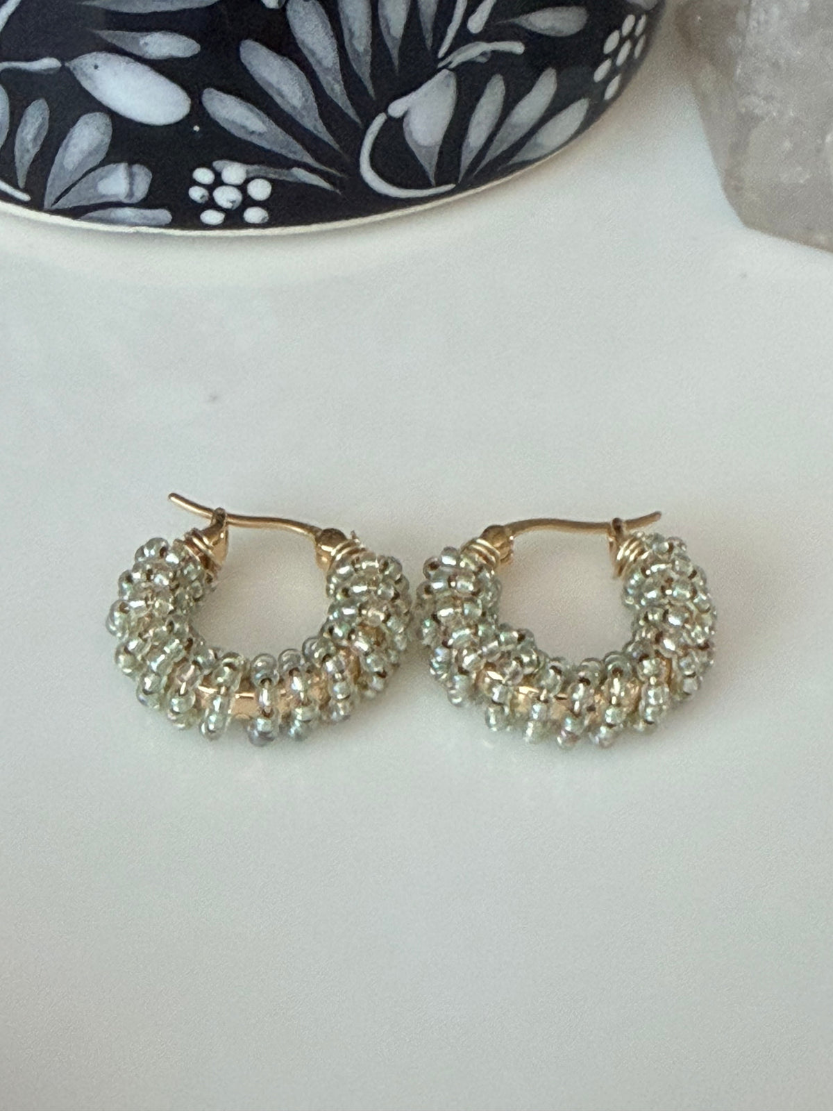 Hoop Earrings in Gold and Translucent Mint Green