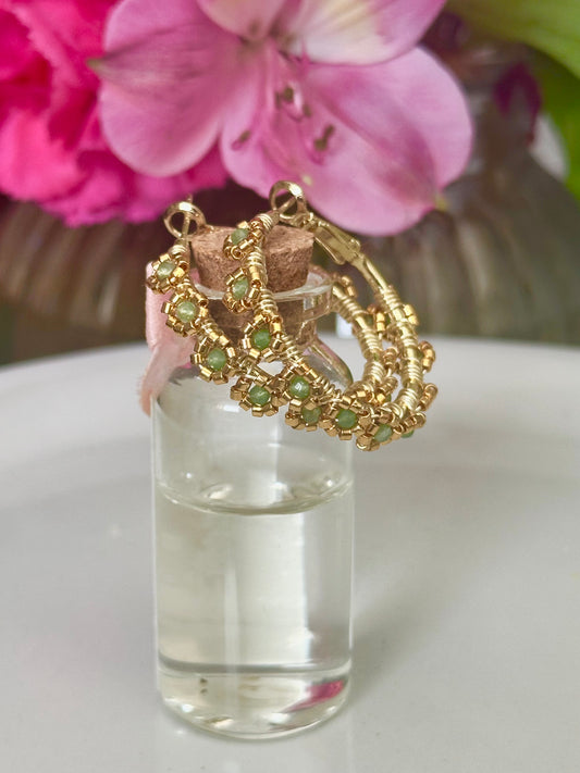 Hoop Earrings in Gold and Green