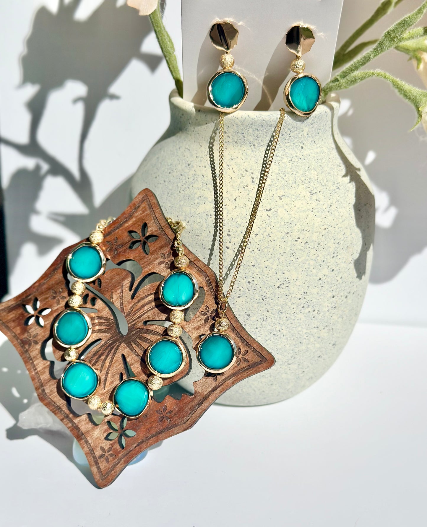 Jewelry Set (3 pieces) in Teal and Gold