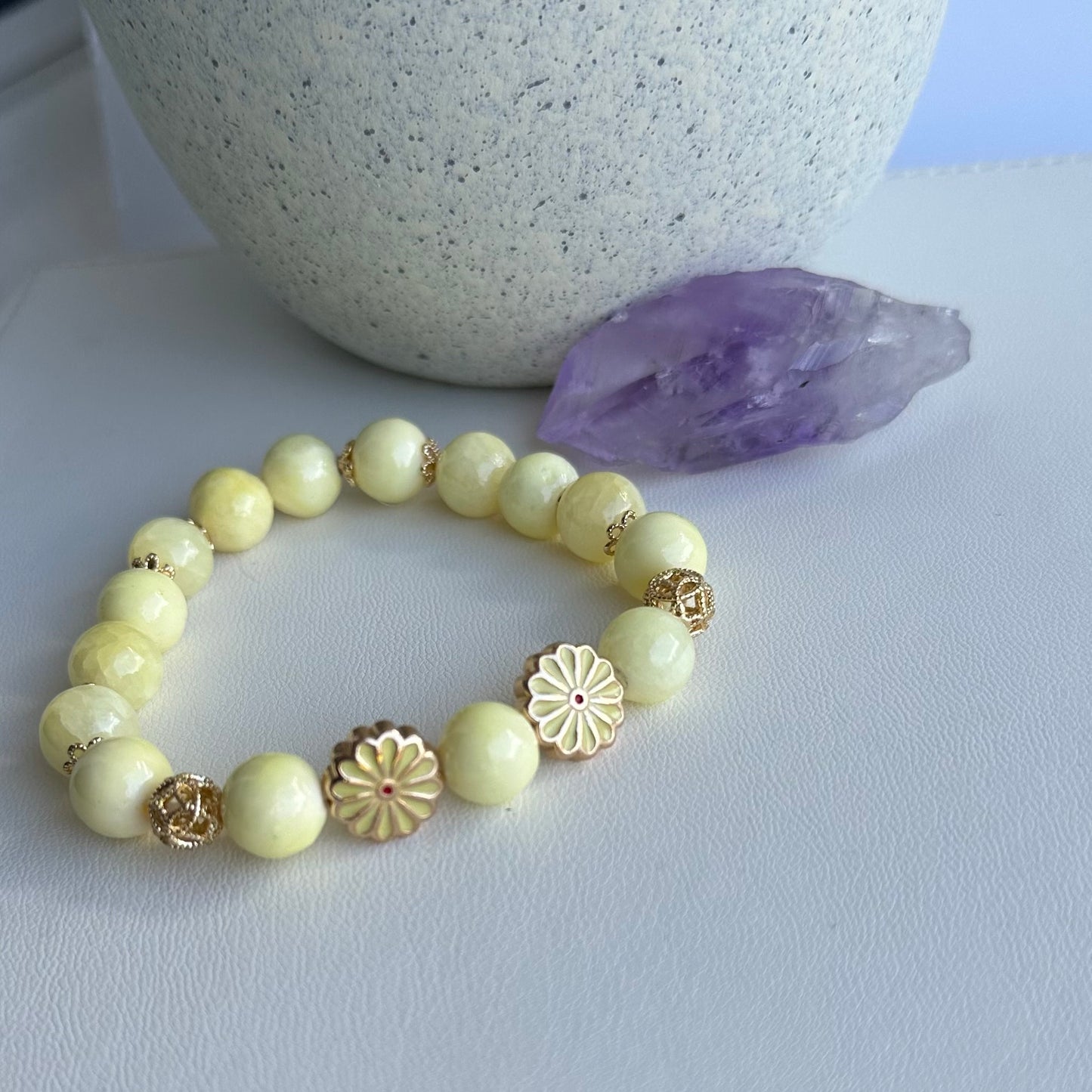 Bracelet and Earrings Set in Soft Yellow