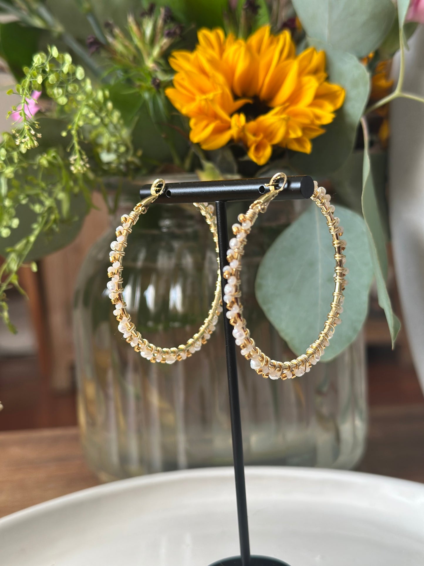 Hoop Earrings in Ivory and Gold