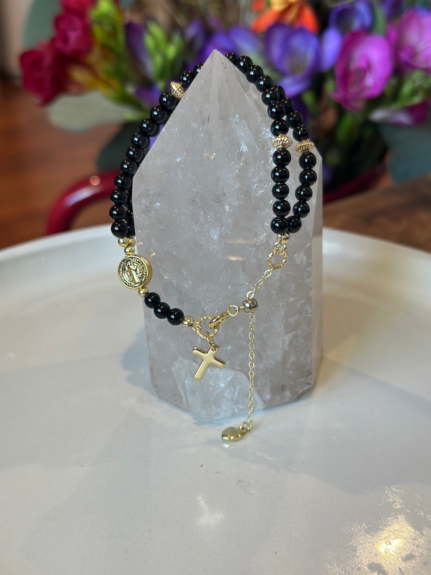 Rosary Bracelet in Black and Gold.