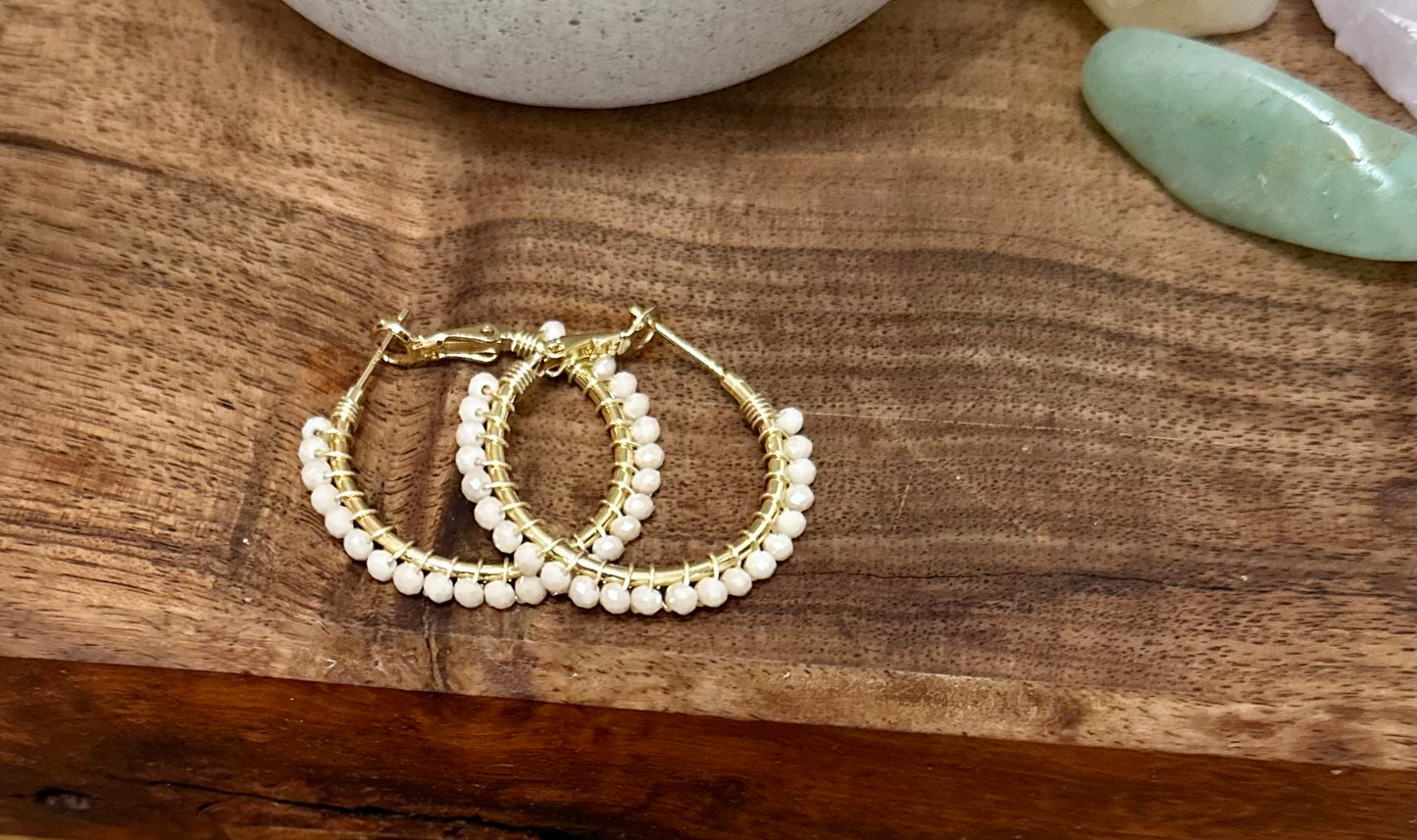 Hoops Earrings In Beige and Gold