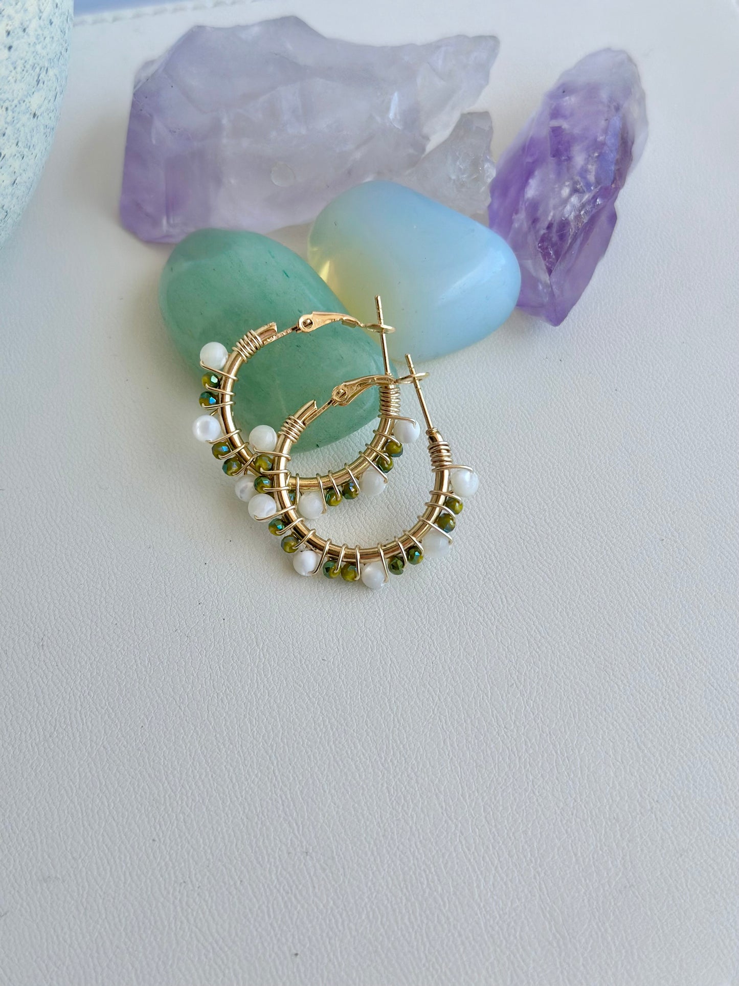 Hoop Earrings in Green and Ivory (20mm)