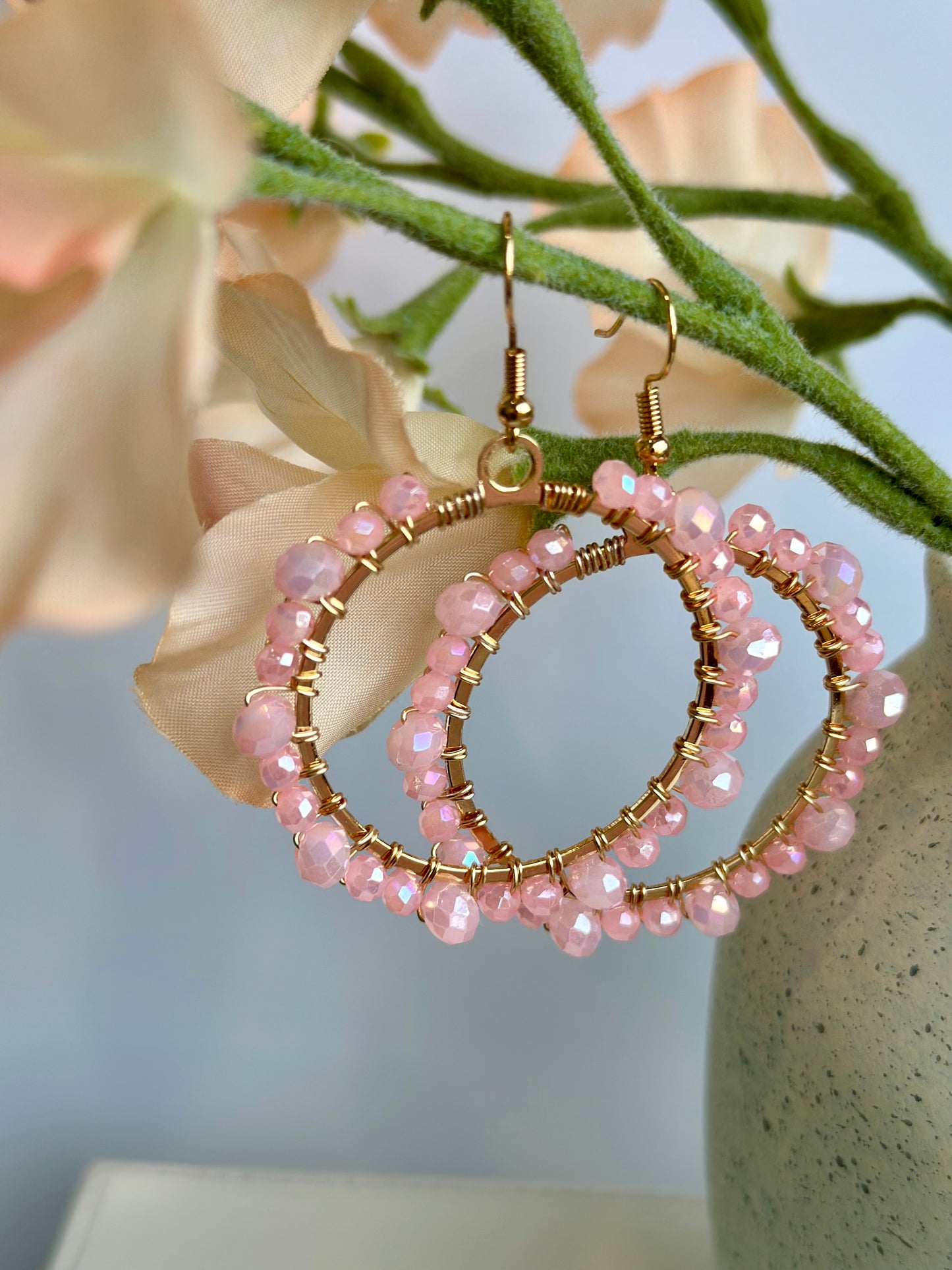 Dangle and Drop Earrings Set in Pink