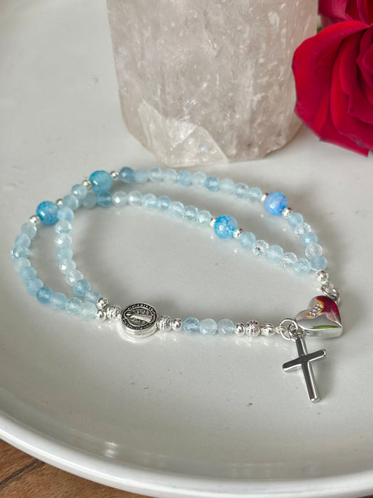 Rosary Bracelet in Light Blue and Silver