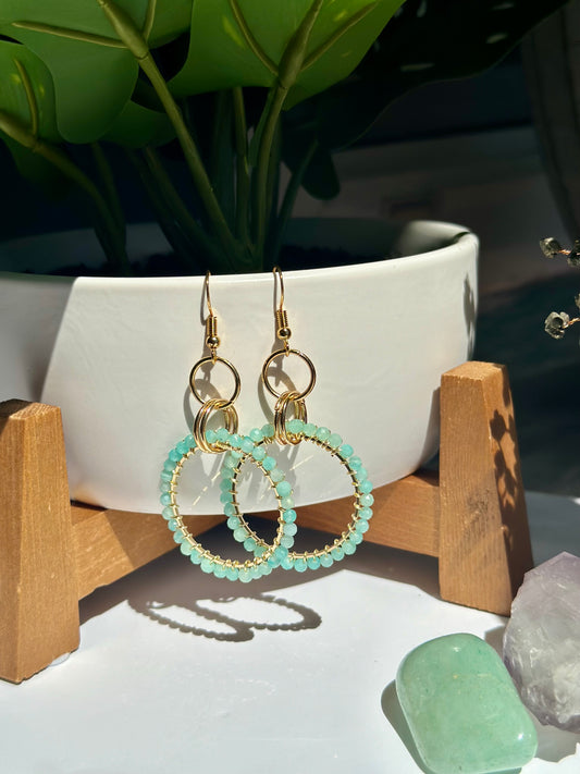 Dangle and Drop Earrings in Aqua and Gold