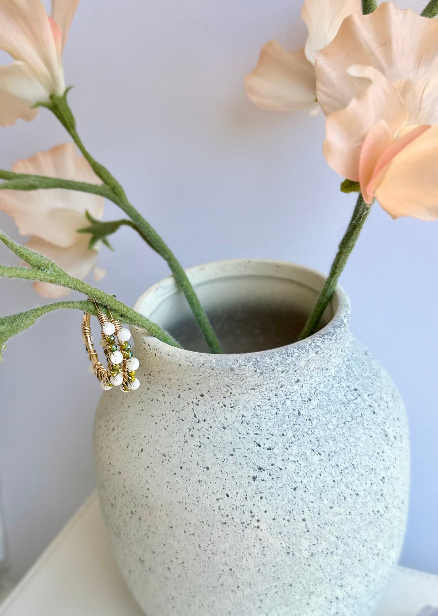 Hoop Earrings in Green and Ivory (20mm)