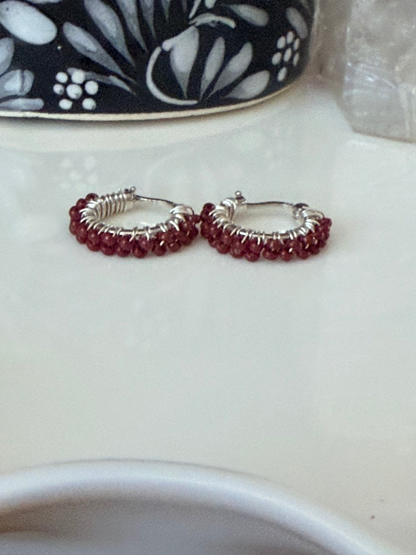 Hoop Earrings in Red and Silver.