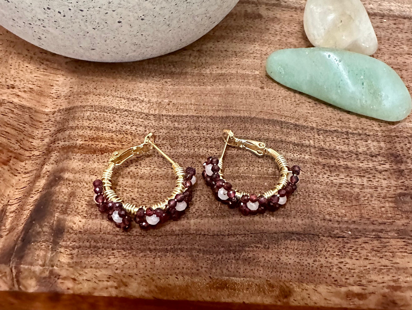 Hoop Earrings in Burgundy, White and Gold