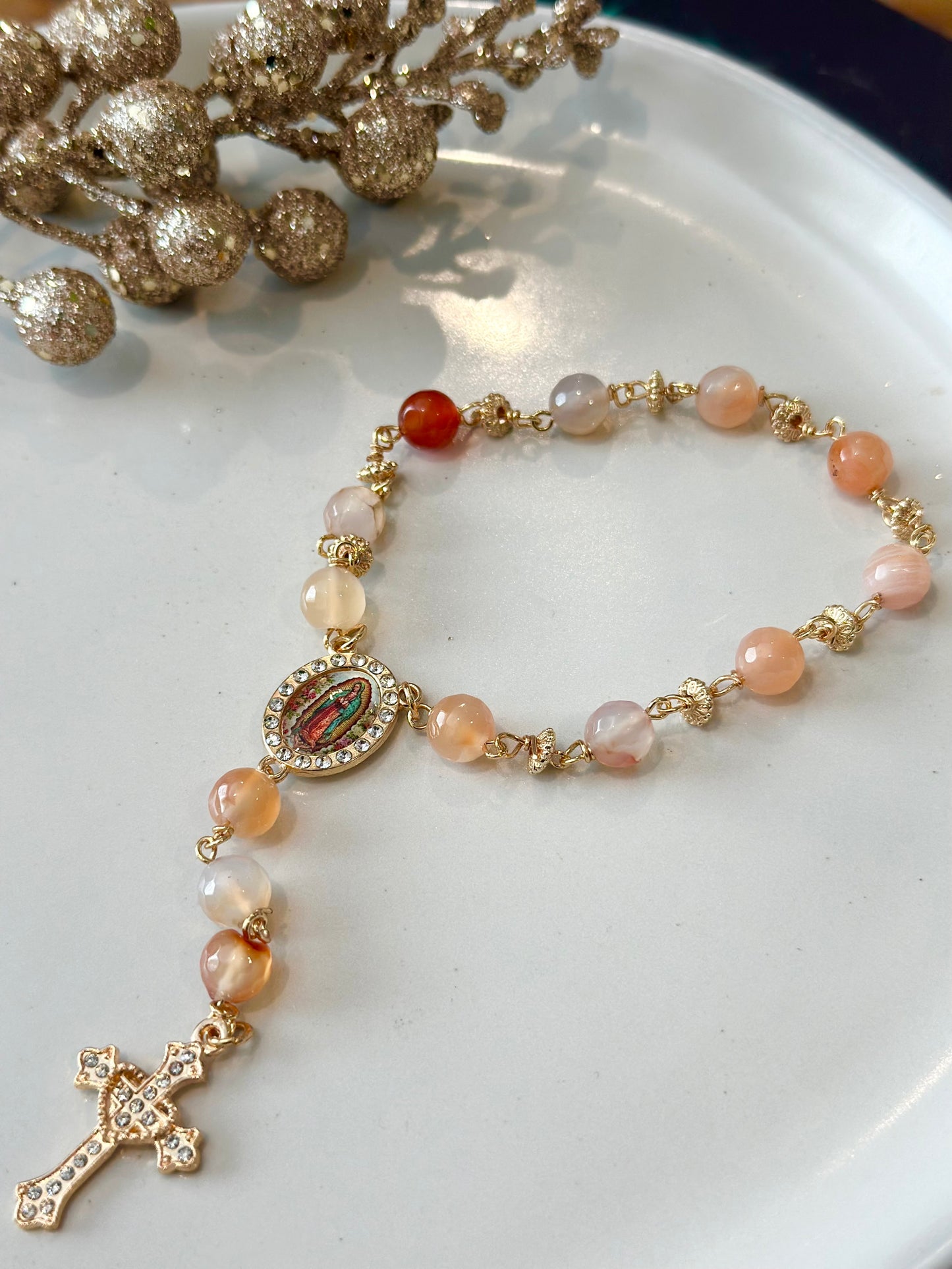 Rosary Bracelet in Beige and Brown.