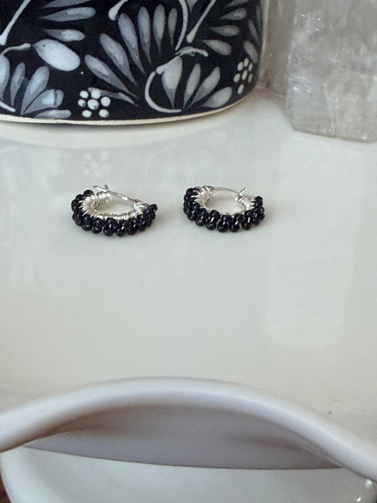 Hoop Earrings (mini) in Black and Silver.