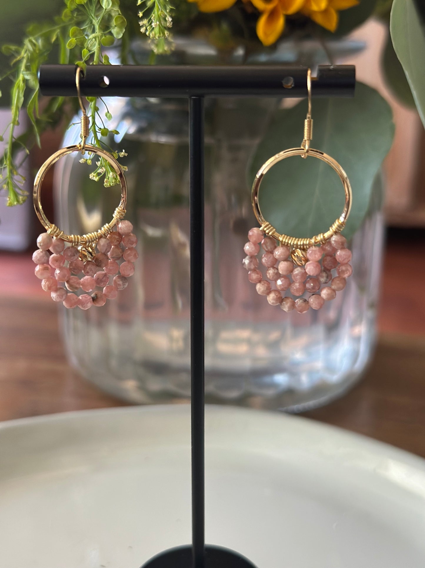 Dangle and Drop Earrings in Orange and Gold.