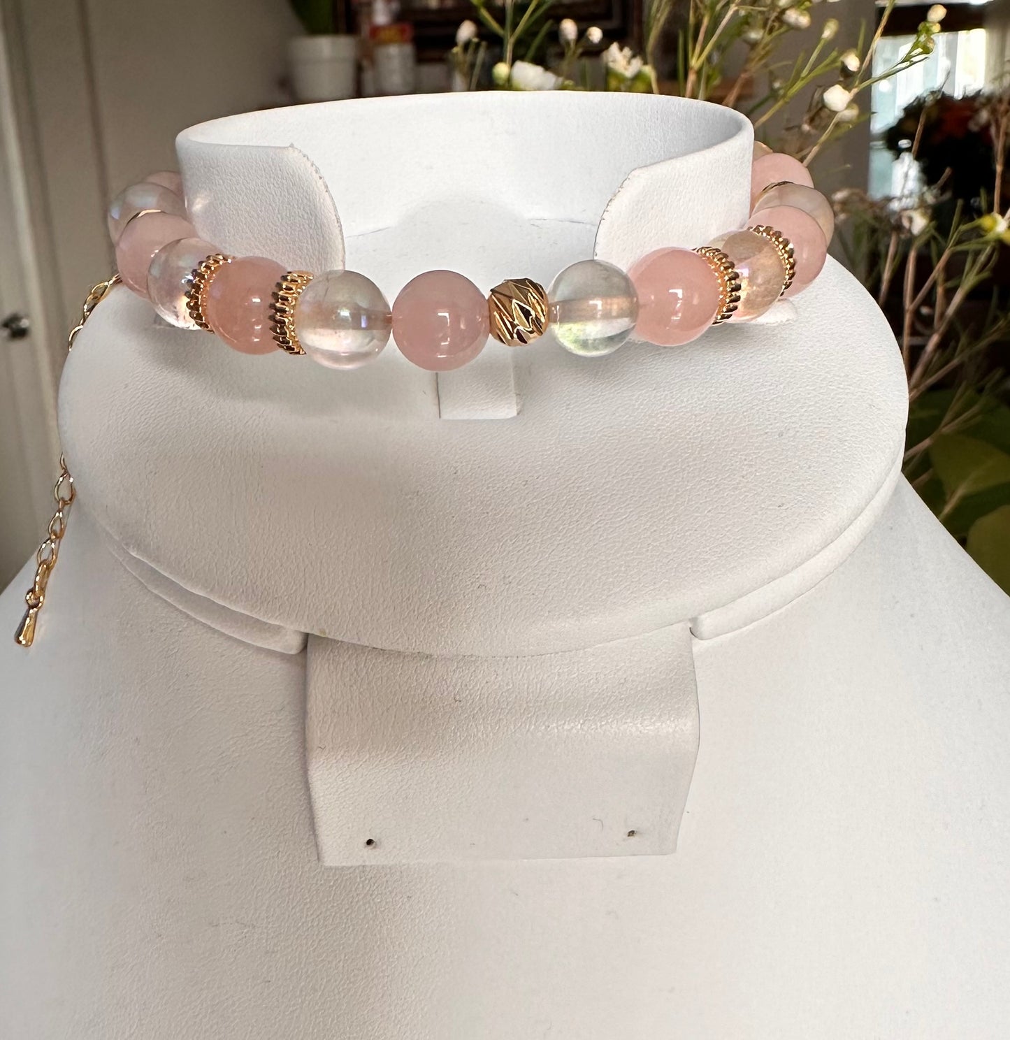 Bracelet in Pink and Clear Quartz Gemstones