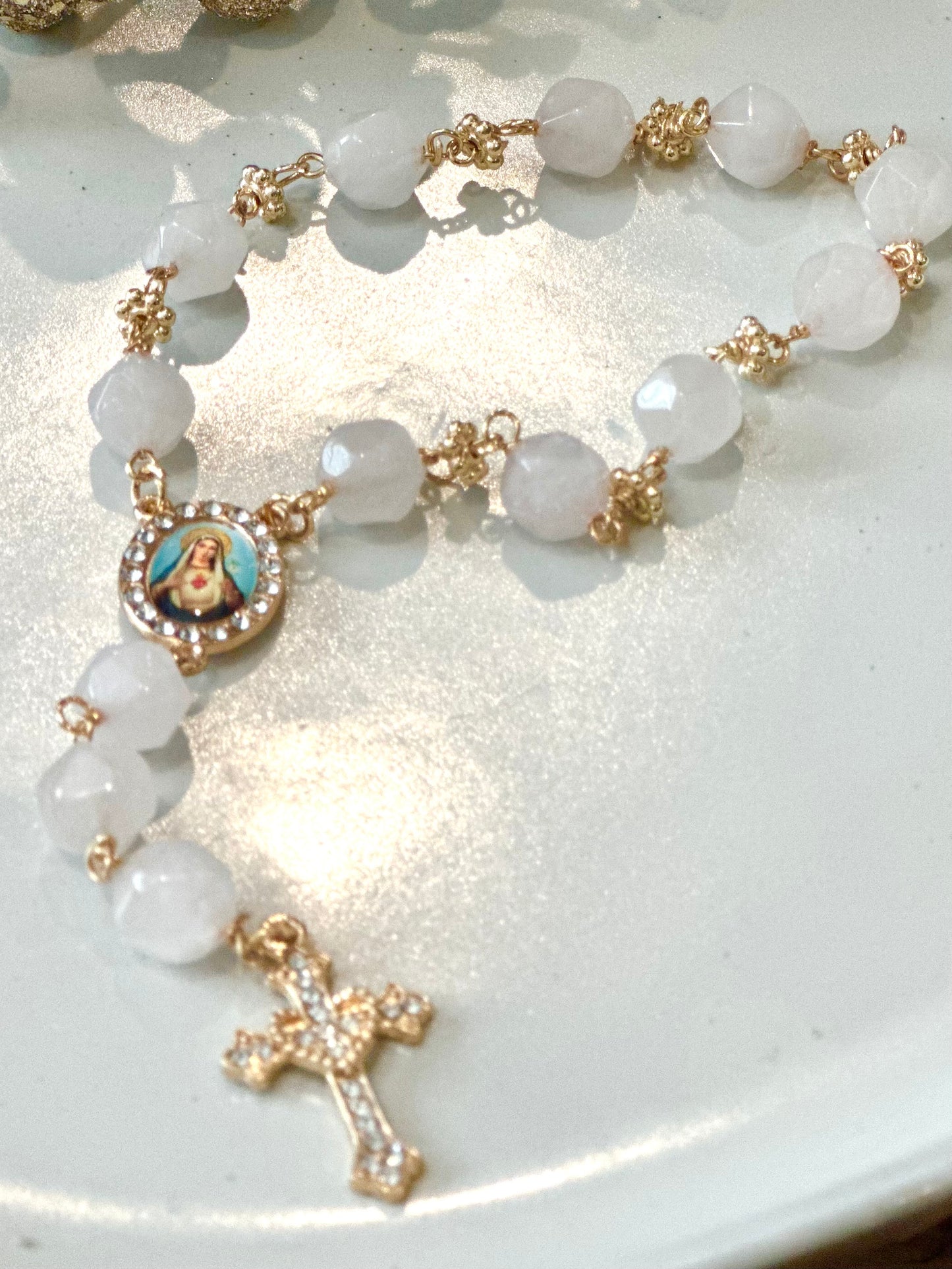 Rosary Bracelet in Pale Pink.