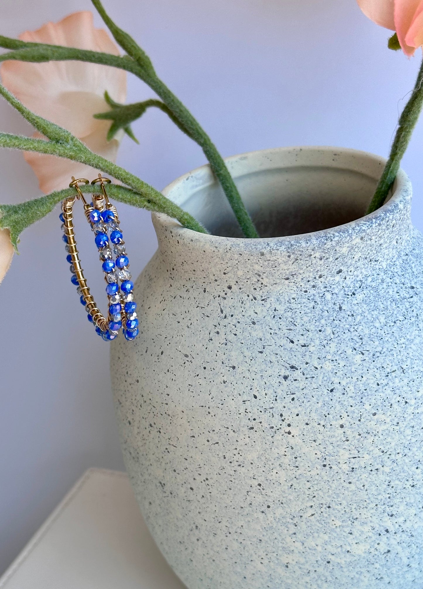 Hoop Earrings in Blue and Silver (30mm)