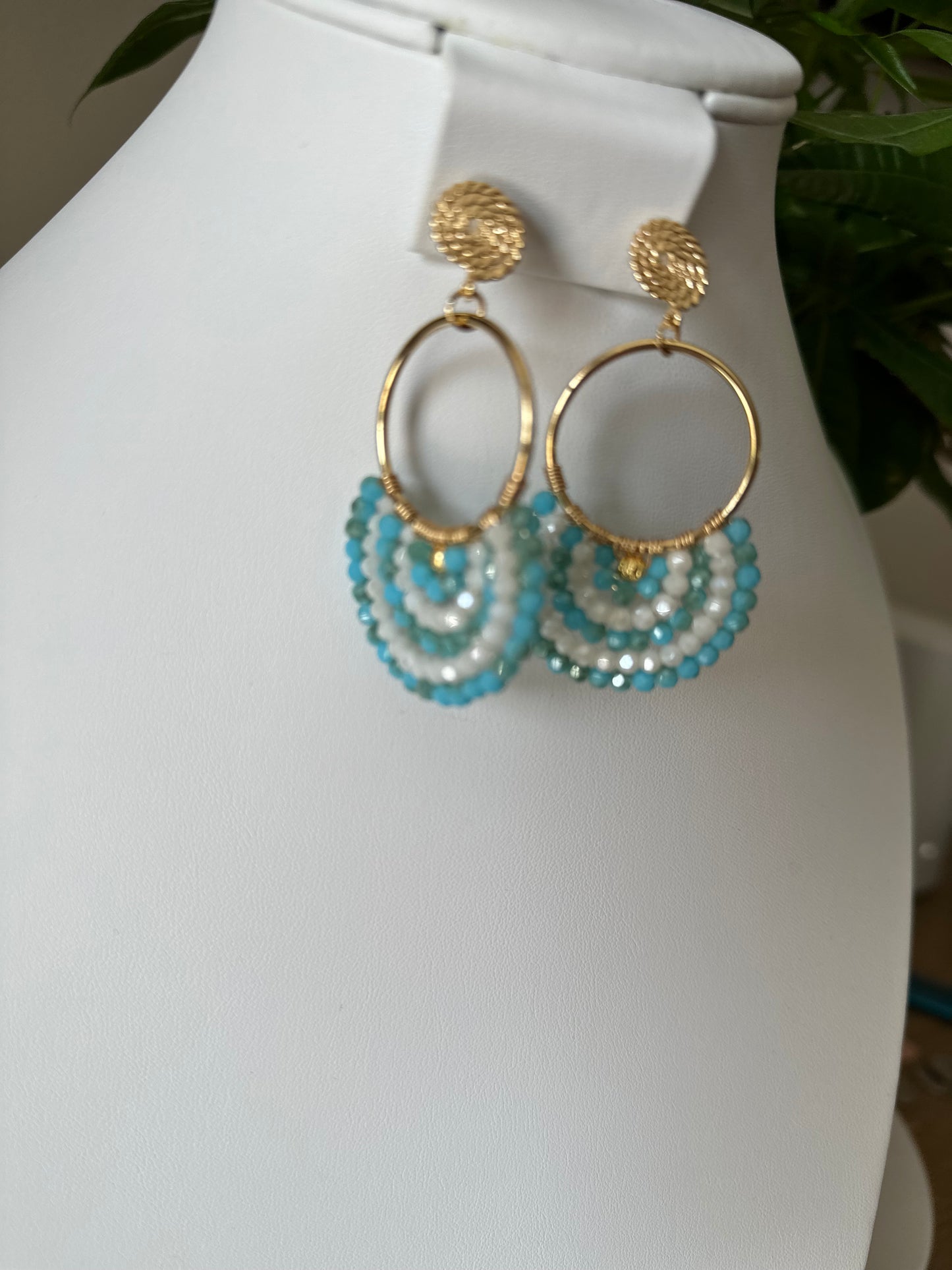 Dangle Drop Hoop Earrings Set in Turquoise