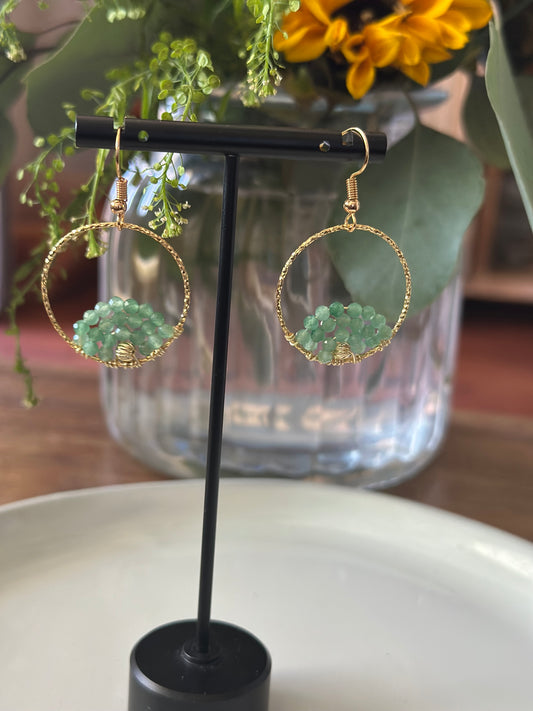 Dangle and Drop Earrings in Green and Gold.