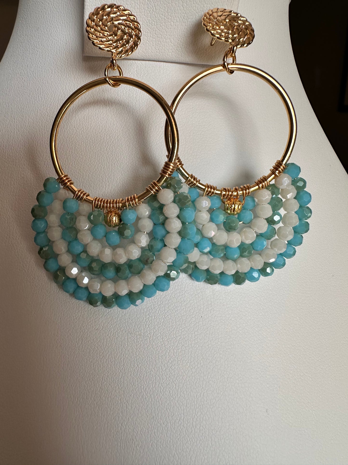 Dangle Drop Hoop Earrings Set in Turquoise