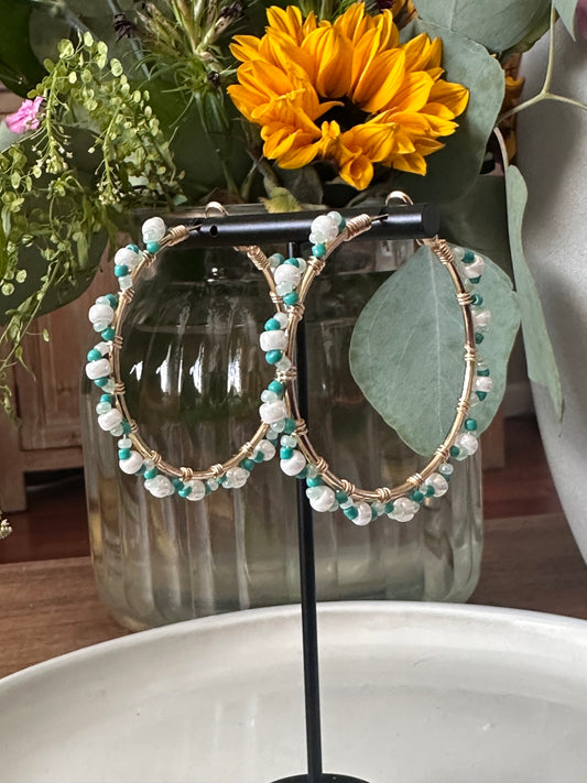 Hoop Earrings in White and Green