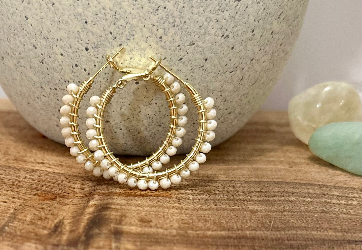 Hoops Earrings In Beige and Gold