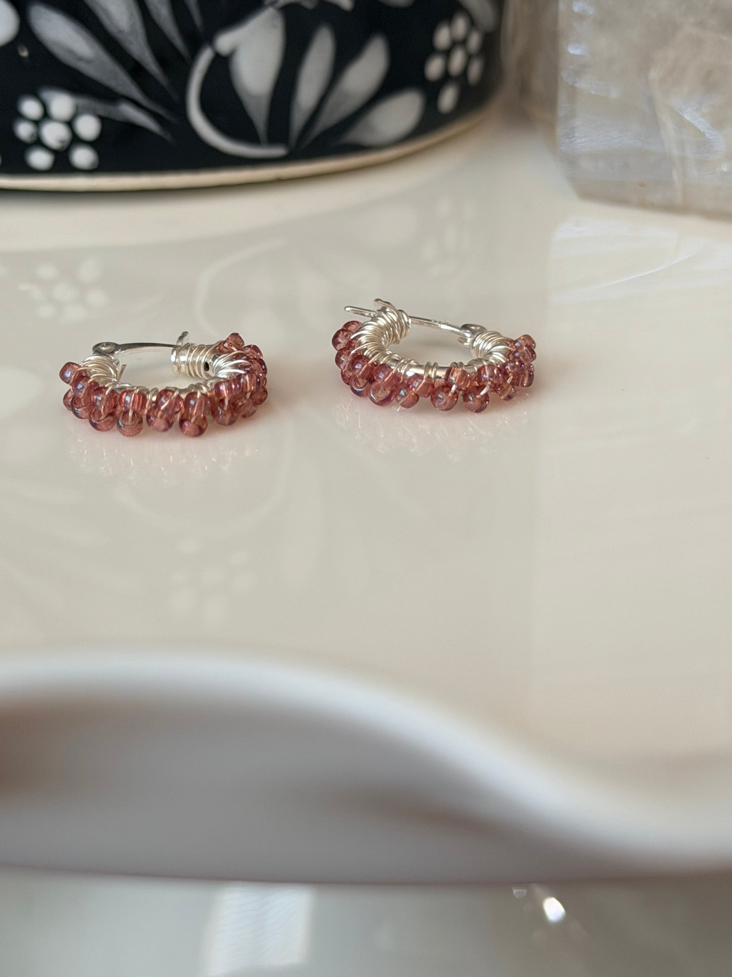Hoop Earrings (mini) in Rose and Silver.