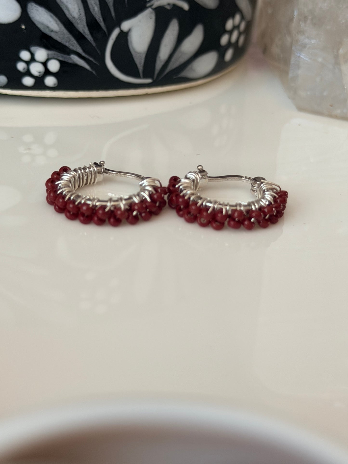Hoop Earrings in Red and Silver.