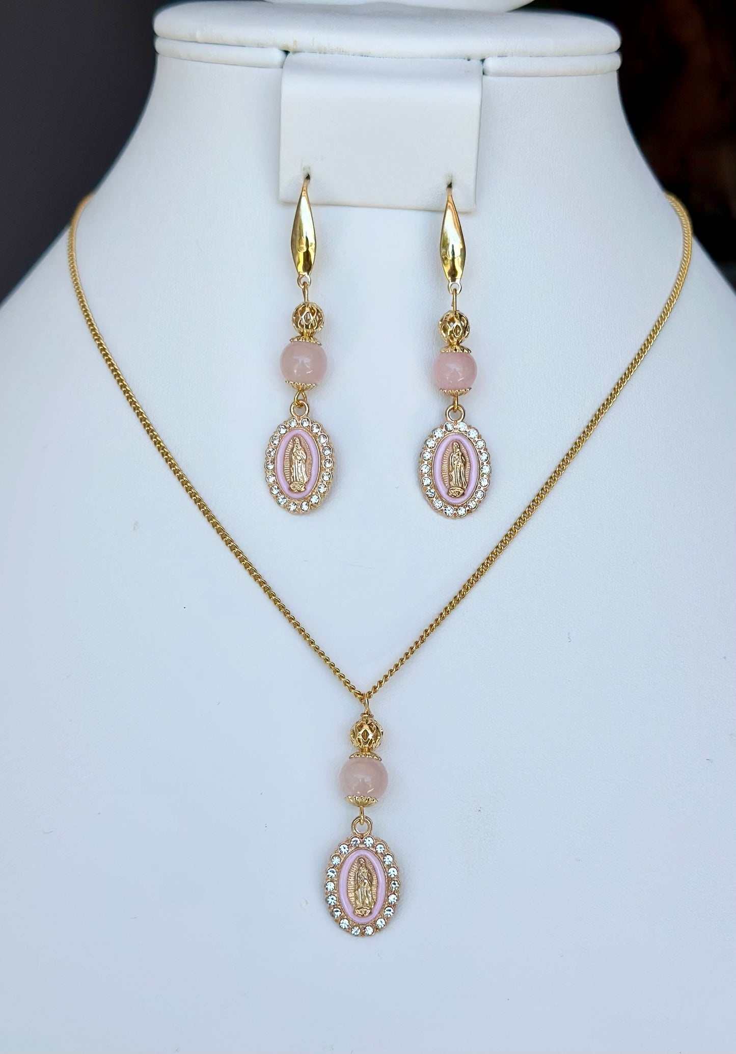 Virgen De Guadalupe 2 Piece Jewelry Set in Pink