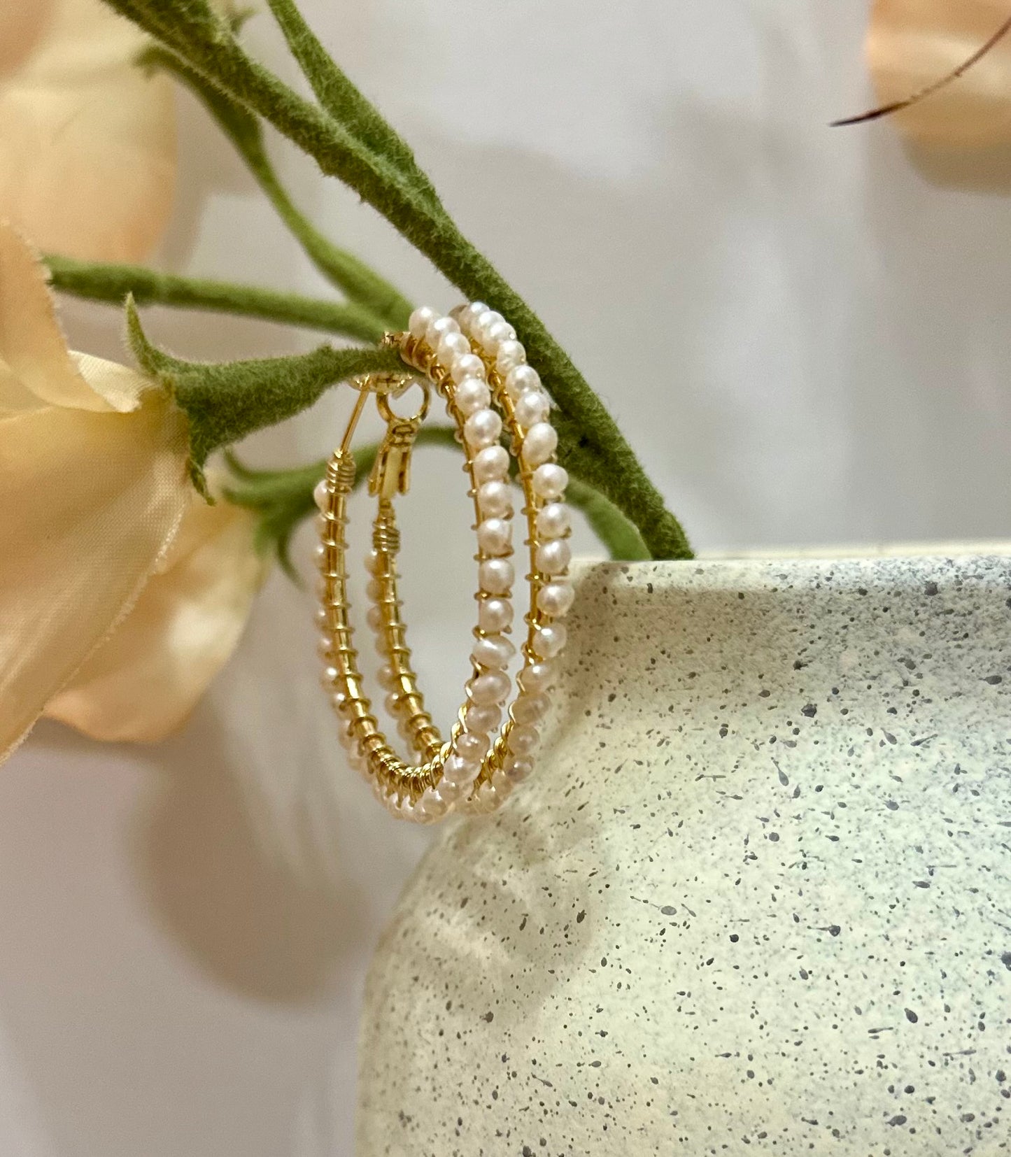 Hoop Earrings in Ivory and Gold