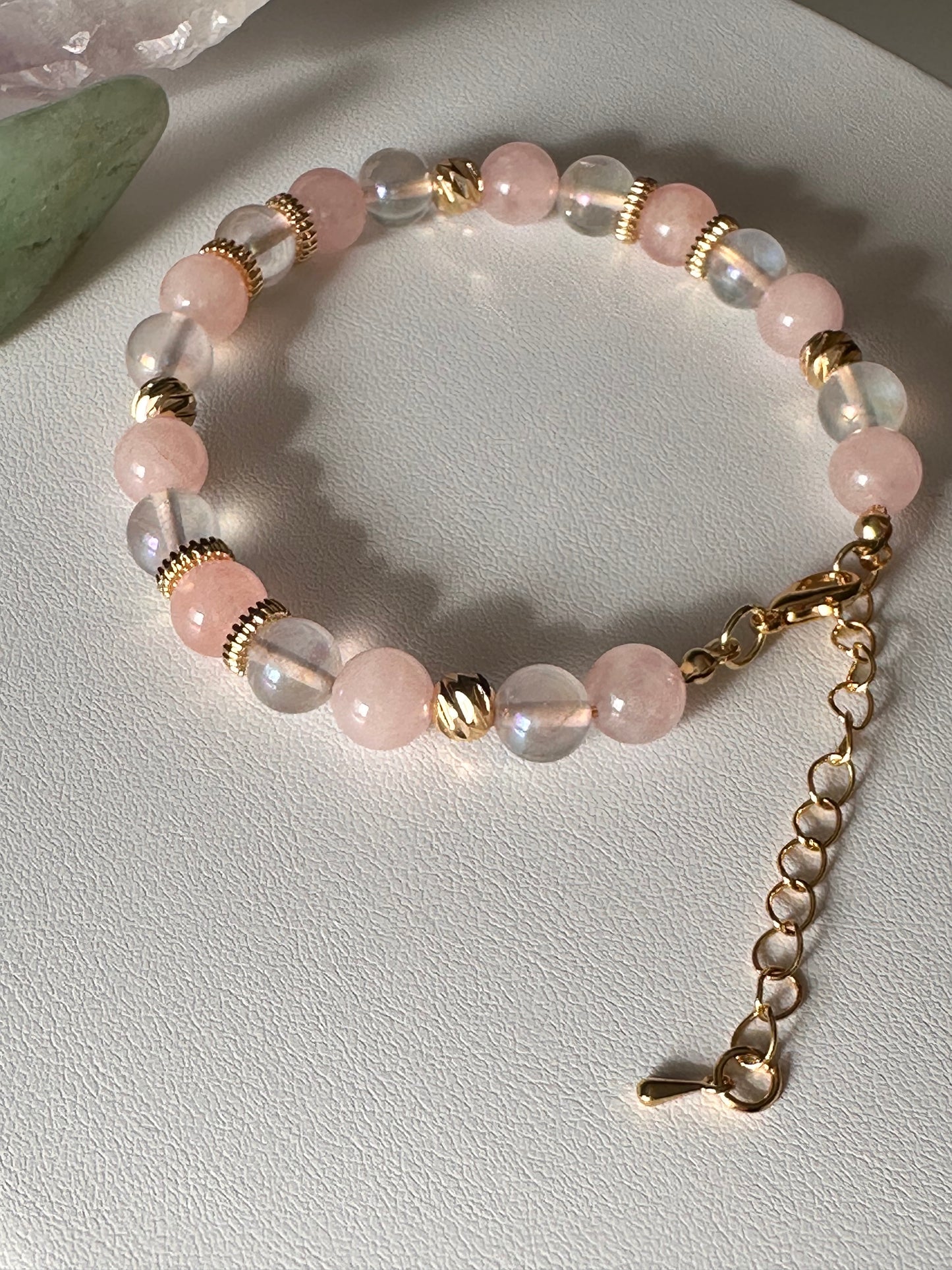 Bracelet in Pink and Clear Quartz Gemstones