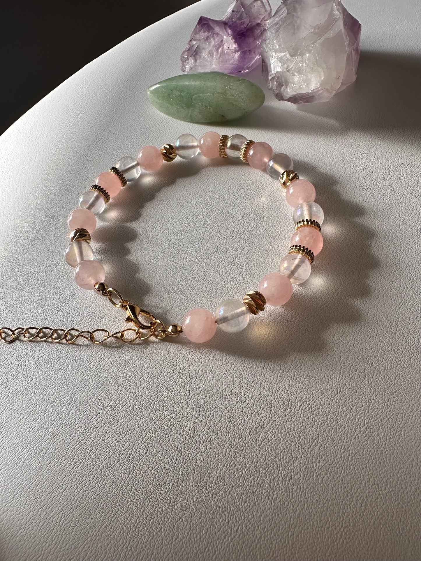 Bracelet in Pink and Clear Quartz Gemstones