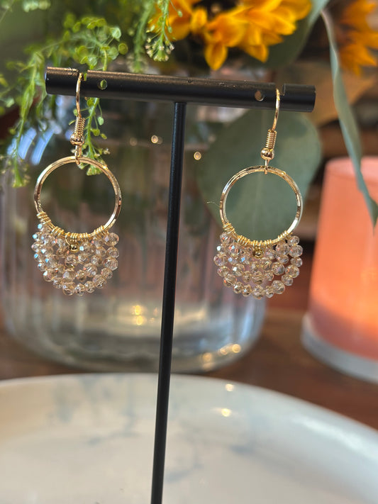 Dangle and Drop Earrings in Champagneand Gold.