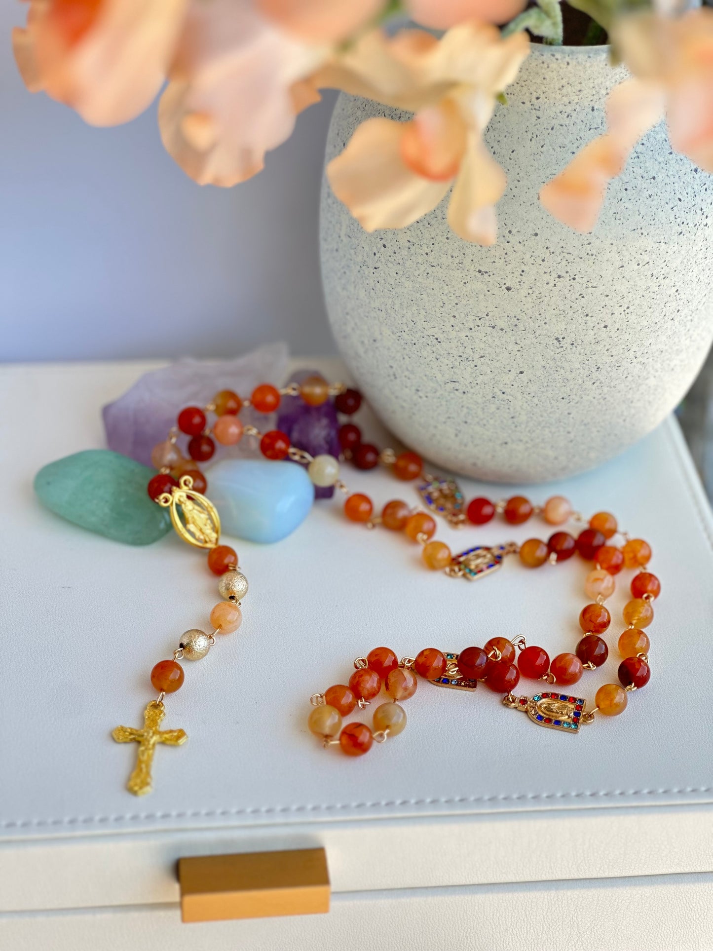 Rosary with Natural Red Agate Gemstone Beads