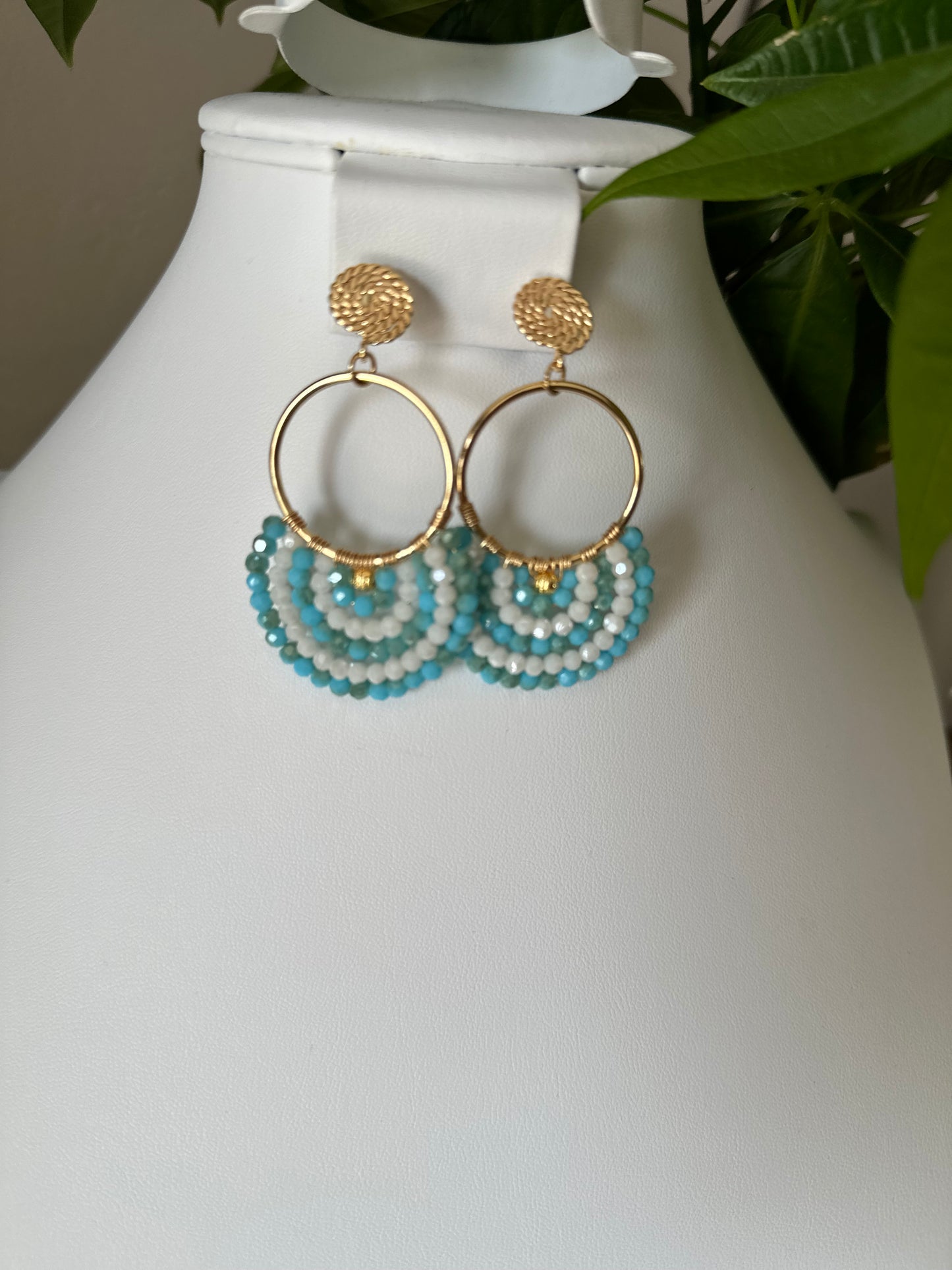 Dangle Drop Hoop Earrings Set in Turquoise