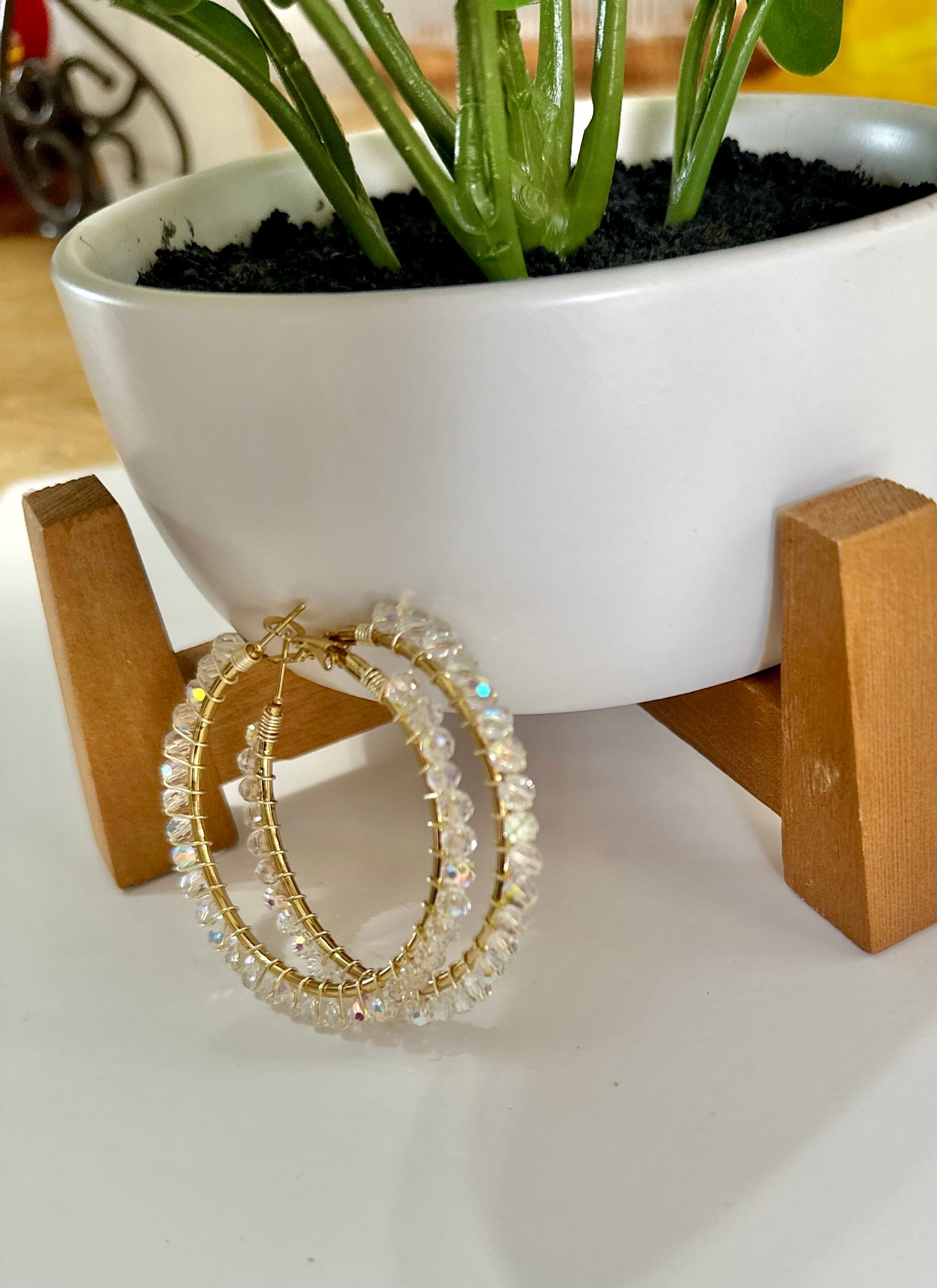 Hoop Earrings in Clear Crystal Beads