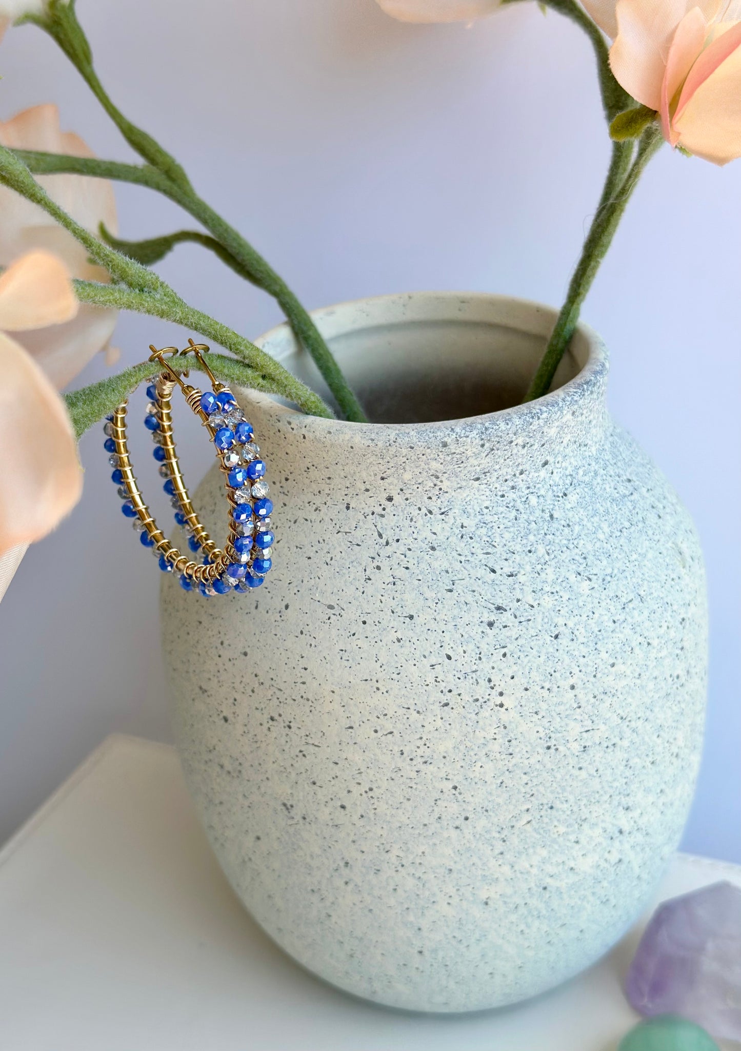 Hoop Earrings in Blue and Silver (30mm)