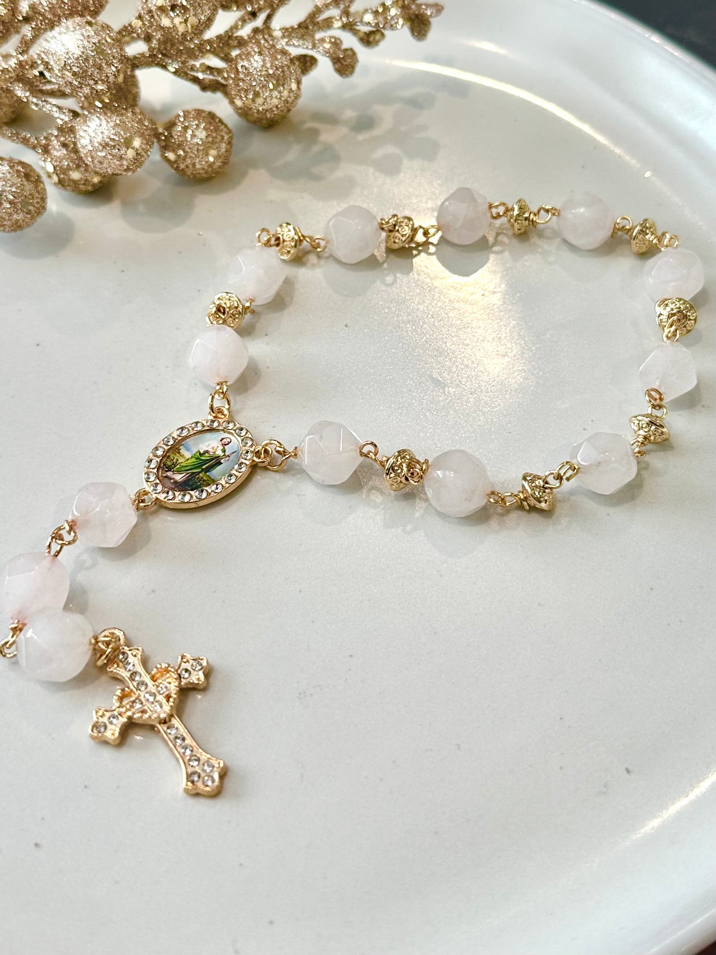 Rosary Bracelet in Pale Pink.