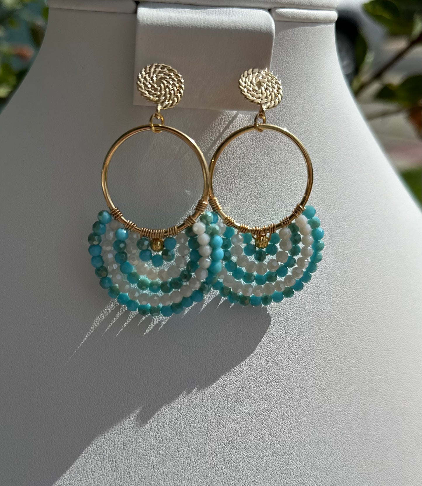 Dangle Drop Hoop Earrings Set in Turquoise